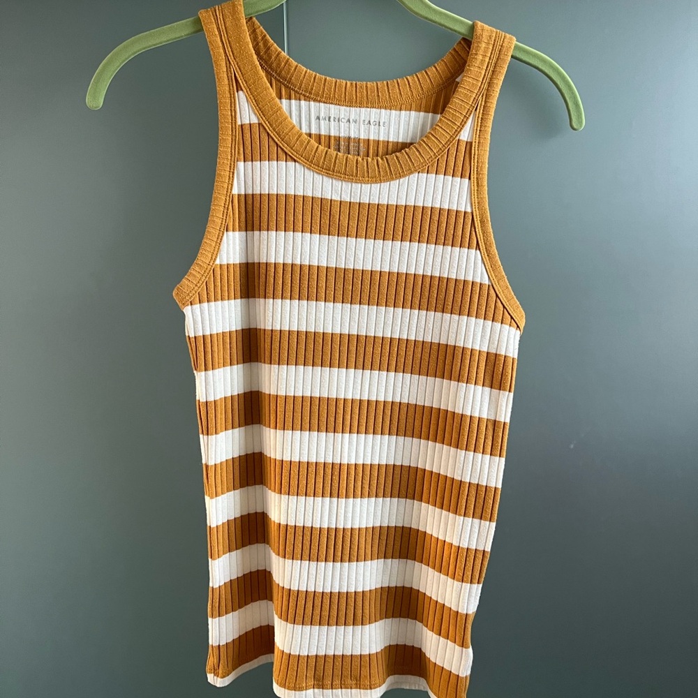 American Eagle Outfitters Mustard and White Striped Tank Top